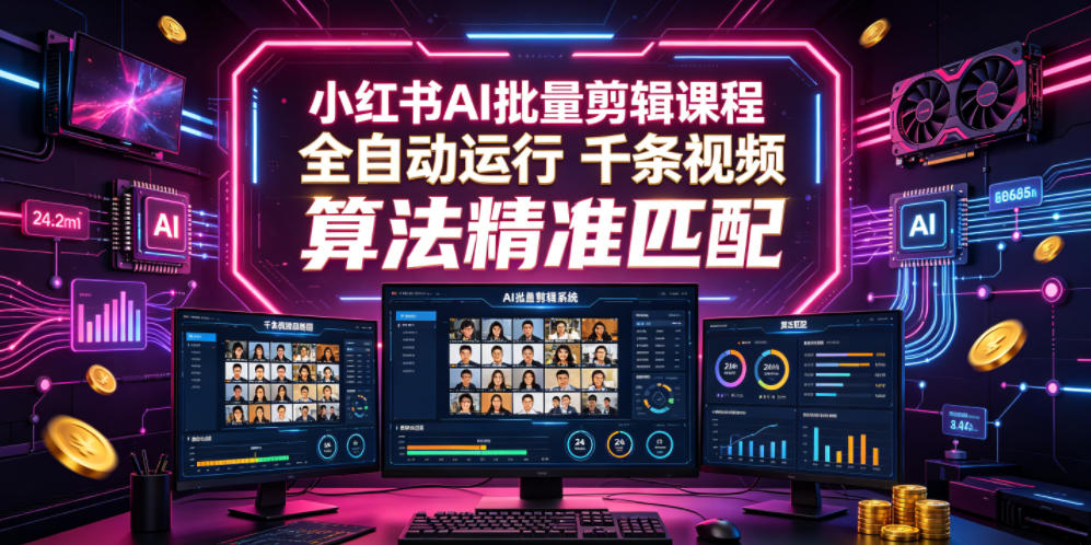 175908f59910eae4b66b0360cb65a93d.jpeg 小红书AI批量剪辑课程,24小时全自动运行,解放双手专注运营,千条视频批量处理,小红书算法精准匹配
