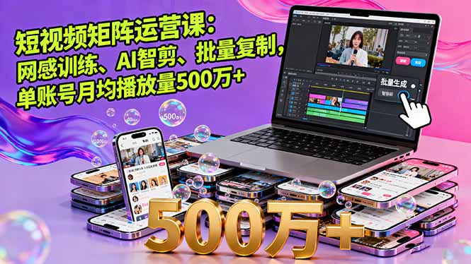 17889281df0576bbba2a6234f29902f5.jpeg 短视频矩阵运营课:网感训练、AI智剪、批量复制,单账号月均播放量500万+
