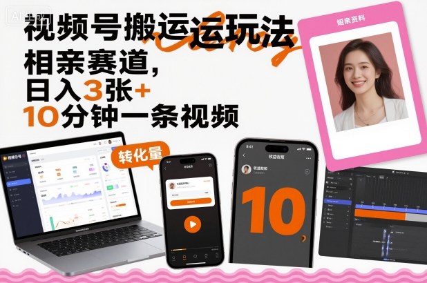 178fd539fe5ecd656b0314253ba15db4.jpeg 视频号搬运玩法,相亲赛道,日入3张+,10分钟一条视频