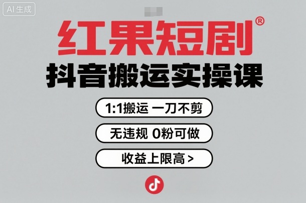 红果短剧拉新之抖音搬运实操课，1：1搬运，一刀不剪，无违规，0粉可做，收益上限高-鼎铸网