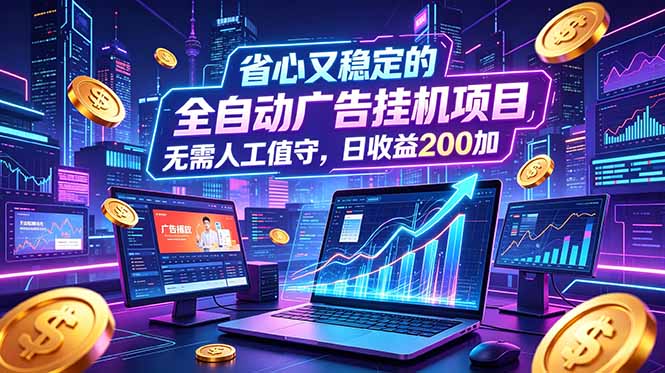 全自动广告挂机项目，全程无需人工值守。稳定创收每日收益200+-鼎铸网