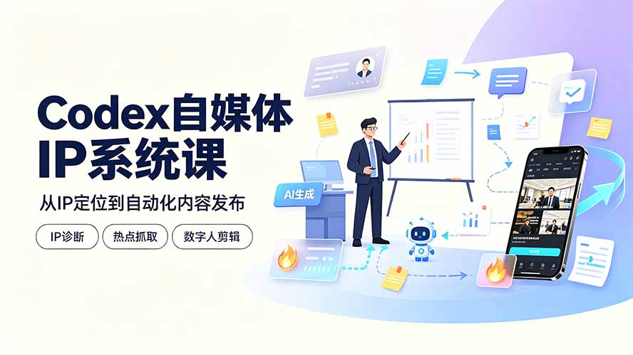 1800548f35d4b15061d59dab987b119e.jpeg Codex自媒体IP系统课:IP诊断/热点抓取/IP蒸馏 Skill,爆款复刻数字人多平台自动发布教程