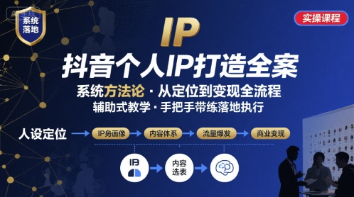 抖音个人IP系统落地实操大课，实操课程，辅助落地-鼎铸网