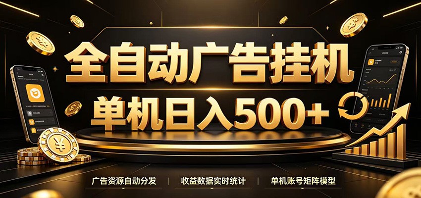全自动广告挂机，每天24小时不停的去看广告获取收益，单机500＋-鼎铸网