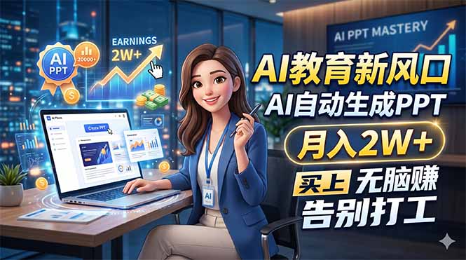 18823ec7397f8f0c37b8da9352bf4c54.jpeg AI教育新风口,AI自动生成PPT,月入2W+,无脑赚,告别打工