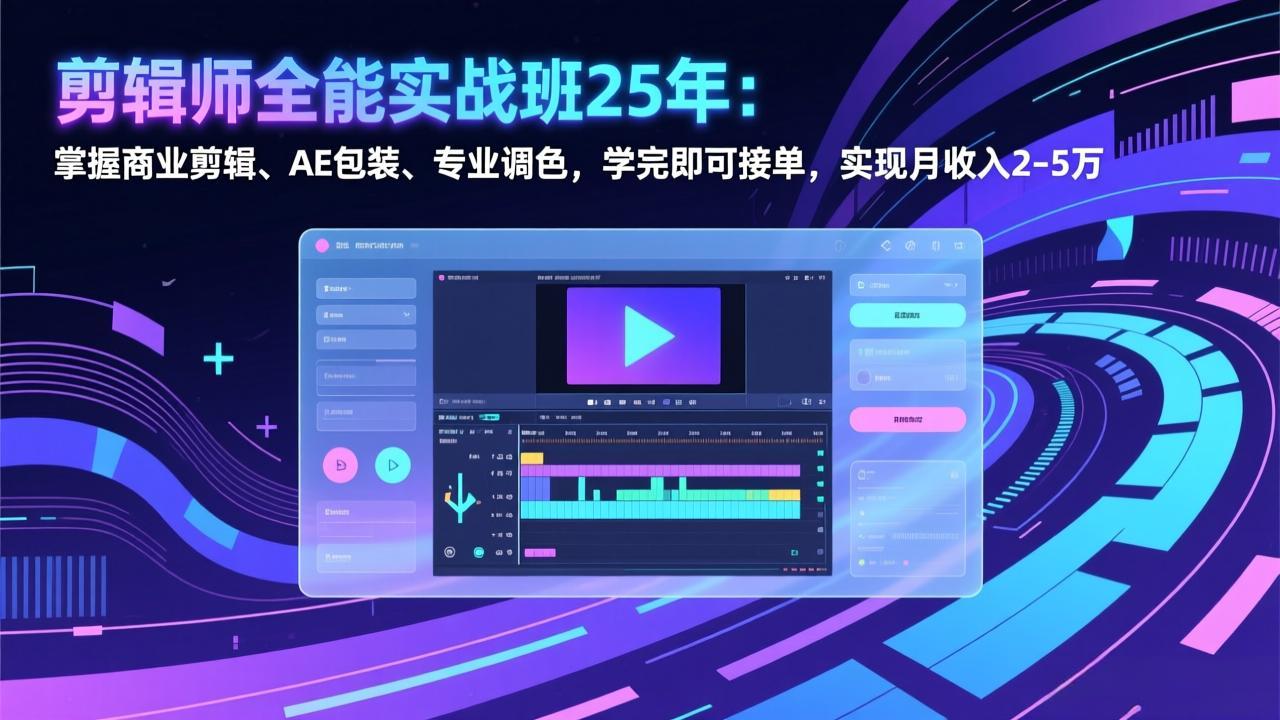 剪辑师全能实战班25年:掌握商业剪辑、AE包装、专业调色,学完即可接单,实现月收入2-5万-鼎铸网