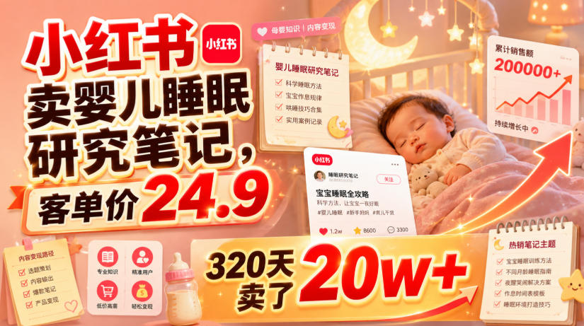 小红书卖婴儿睡眠研究笔记,客单价24.9,320天卖了20w+-鼎铸网
