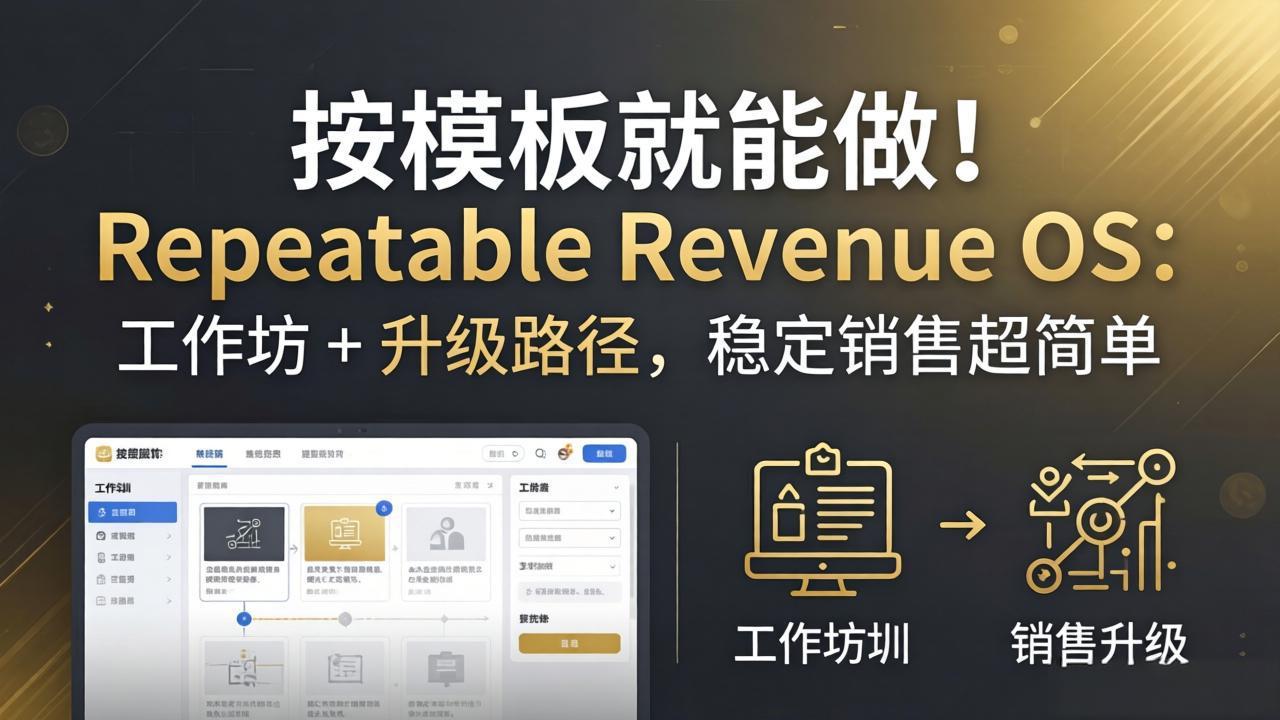 19dc8e8fdb886c9aad5d55d06657a101.jpeg 按模板就能做!Repeatable Revenue OS:工作坊 + 升级路径,稳定销售超简单