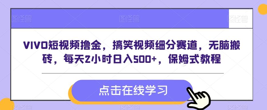 VIVO短视频撸金，搞笑视频细分赛道，无脑搬砖，每天2小时日入500+，保姆式教程-鼎铸网