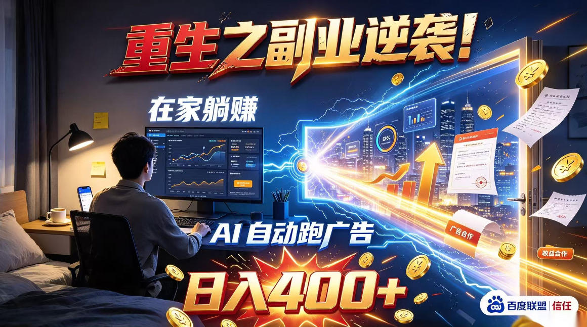 重生之副业逆袭！在家躺赚AI自动跑广告日入400+，无需人工操作【揭秘】-鼎铸网