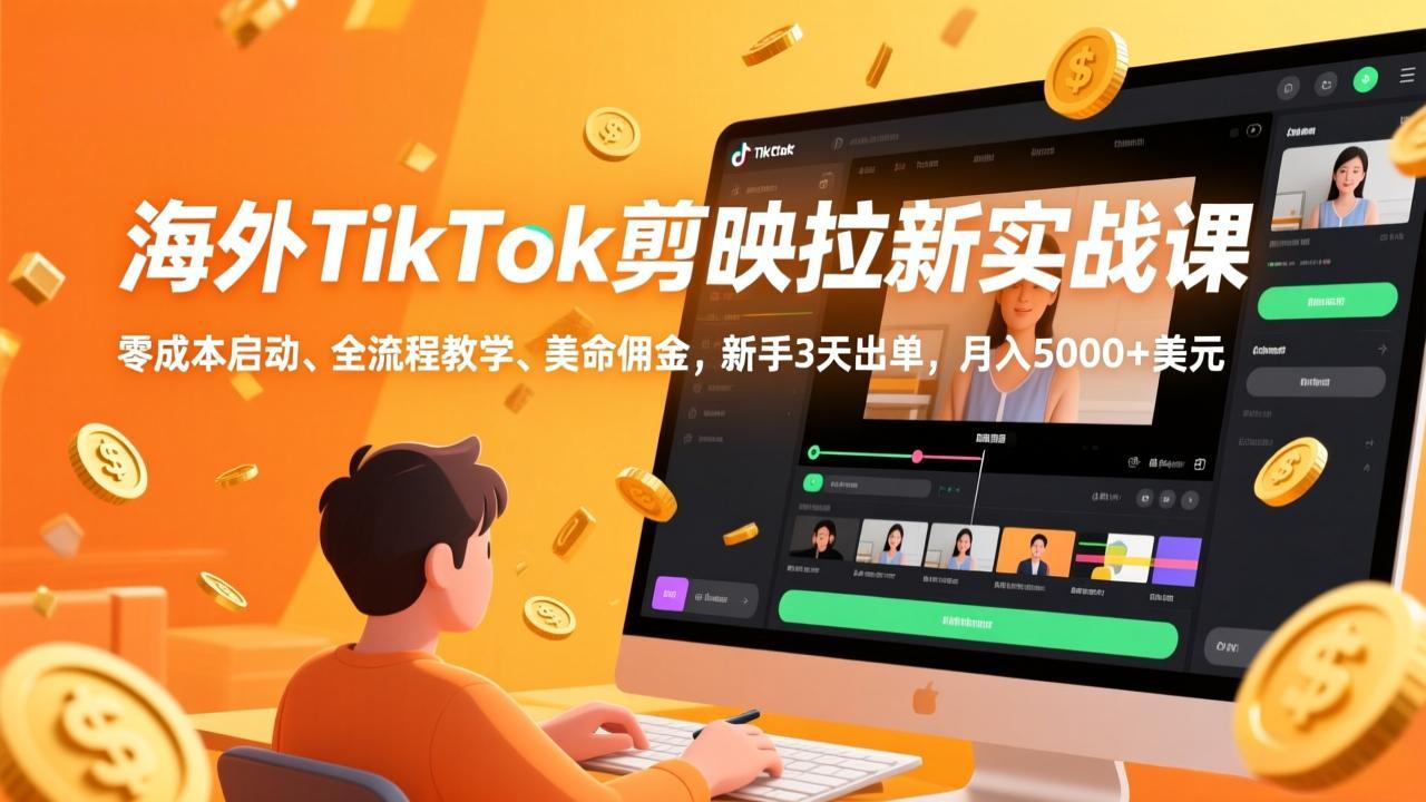 海外TikTok剪映拉新实战课,零成本启动、全流程教学、美金佣金,新手3天出单,月入5000+美元-鼎铸网