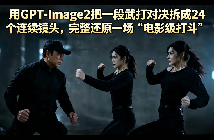 1add4c1566fac7259fb5d600ce8724a8.jpeg 用GPT-Image2把一段武打对决拆成24个连续镜头,完整还原一场“电影级打斗”