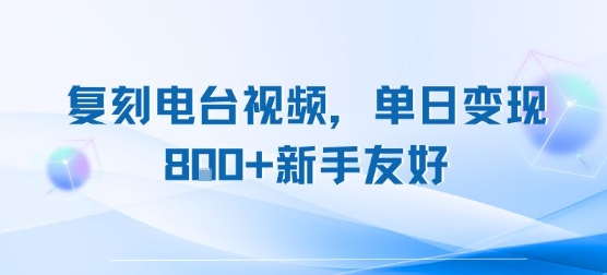 复刻电台视频，单日变现8张+新手友好，长期可做-鼎铸网