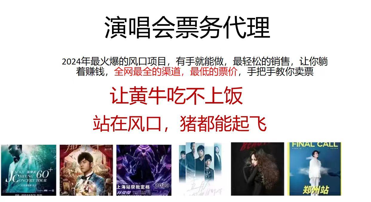 演唱会票务代理，2024年最火爆风口项目，全网最低的票价，小白一分钟上…-鼎铸网