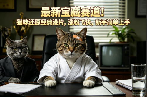 最新宝藏赛道!猫咪还原经典港片,涨粉飞快,新手简单上手-鼎铸网