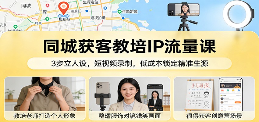 同城获客教培IP流量课：3步立人设，短视频录制，低成本锁定精准生源-鼎铸网