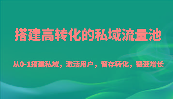 搭建高转化的私域流量池 从0-1搭建私域，激活用户，留存转化，裂变增长(20节课)-鼎铸网