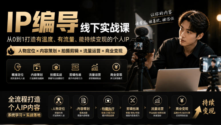 1df2fd3033498cbeeac375d1bd370601.jpeg 【无水印】IP编导线下实战课,从人物定位到短视频拍摄剪辑,全流程打造有温度、有流量、能持续变现的个人IP内容