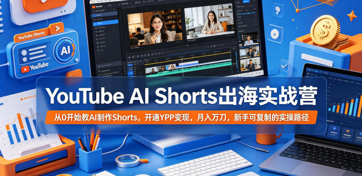 YouTube AI Shorts出海实战营,从0开始教AI制作Shorts,开通YPP变现,月入万刀,新手可复制的实操路径-鼎铸网
