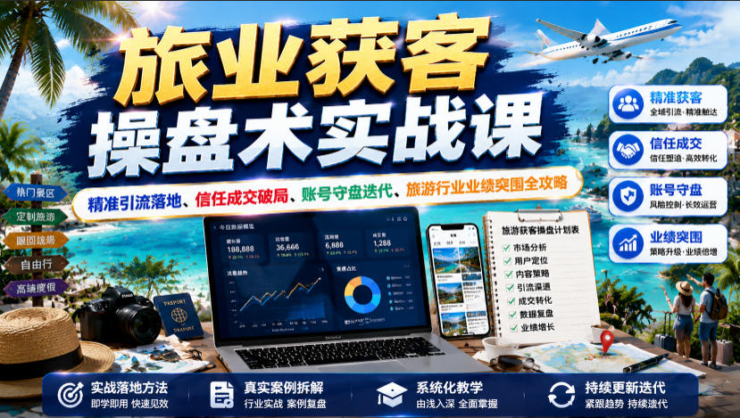 旅业获客操盘术实战课|精准引流落地、信任成交破局、账号守盘迭代、旅游行业业绩突围全攻略-鼎铸网