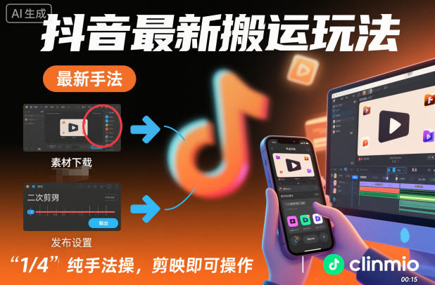 抖音最新搬运玩法，纯手法操作，剪映即可操作-鼎铸网