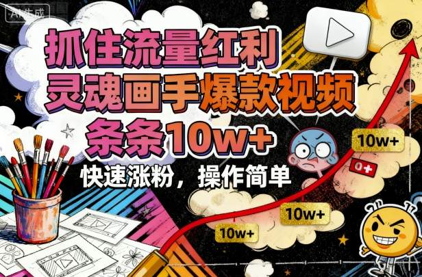 抓住流量红利,灵魂画手爆款视频,条条10w+,快速涨粉,操作简单-鼎铸网