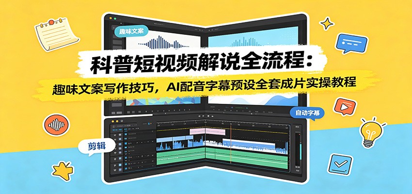 科普短视频解说全流程：趣味文案写作技巧，AI配音字幕预设全套成片实操教程-鼎铸网