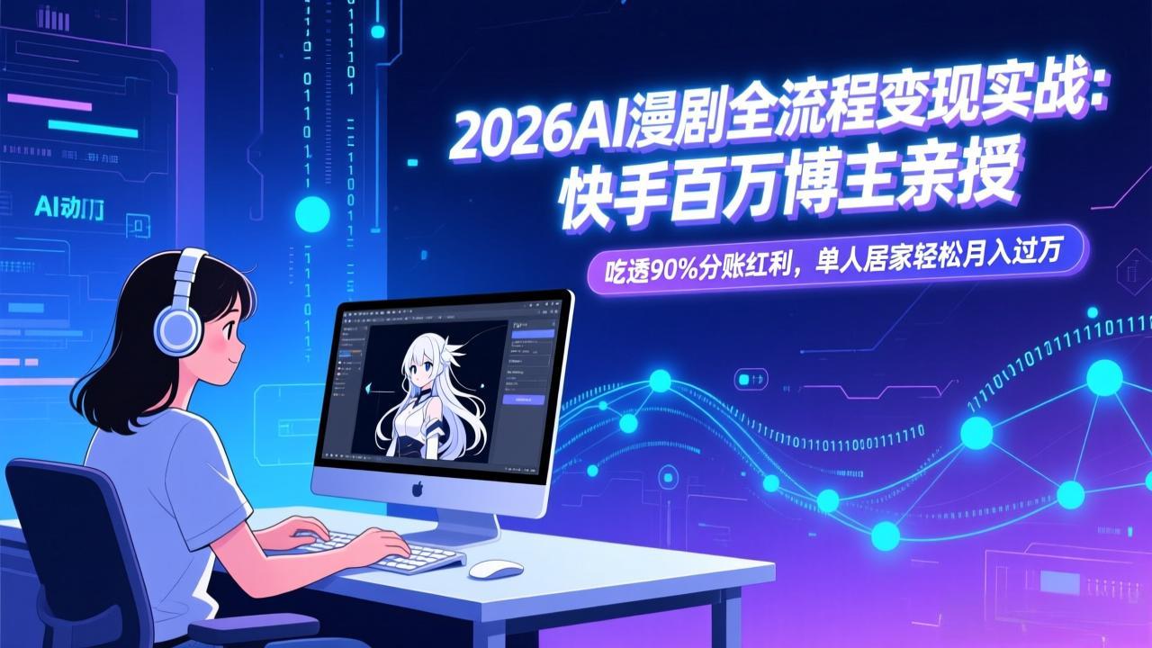 2026AI漫剧全流程变现实战：快手百万博主亲授，吃透90%分账红利，单人居家轻松月入过万-鼎铸网