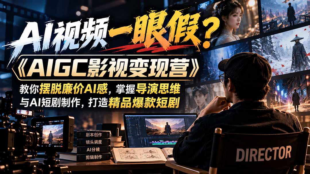 202597b4891bf555832304a7ee252e26.jpeg 【无水印】AI视频一眼假?《AIGC影视变现营》教你摆脱廉价AI感,掌握导演思维与AI短剧制作,打造精品爆款短剧