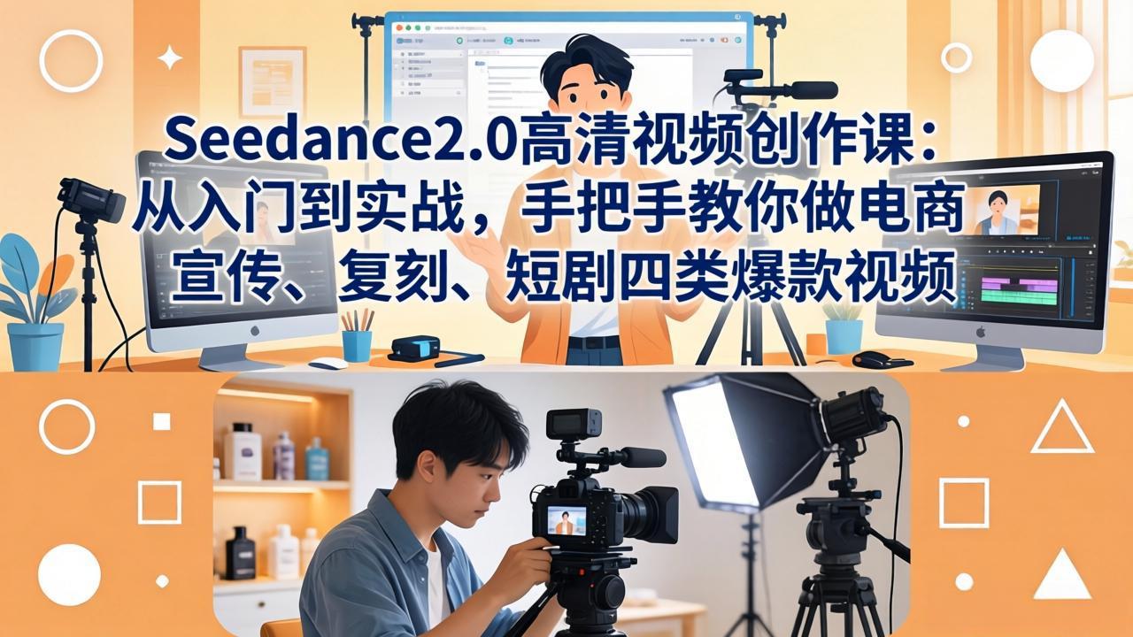 206f3400fac9fe6494e61547e2a65052.jpeg Seedance2.0高清视频创作课:从入门到实战,手把手教你做电商、宣传、复刻、短剧四类爆款视频