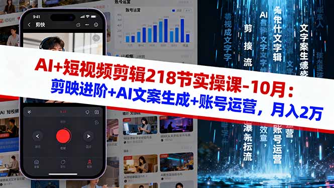 207718040d0a432bb402545fb549cd1a.jpeg AI+短视频剪辑218节实操课-10月:剪映进阶+AI文案生成+账号运营,月入2万