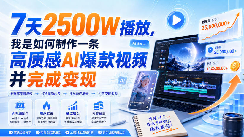 7天2500W播放，我是如何制作一条高质感AI爆款视频并完成变现-鼎铸网