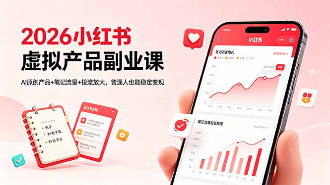 2026小红书虚拟产品副业课,AI原创产品+笔记流量+投流放大,普通人也能稳定变现-鼎铸网