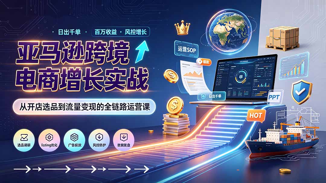 2183aea6f34085736812aa4ab341640c.jpeg 亚马逊0-1孵化特训营8期:从注册风控到稳定日出千单实战,规避审核封店风险,标准化执行流程落地