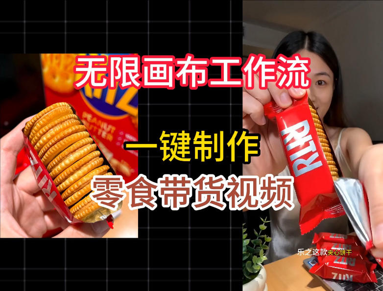 2227498b0c78d5a47edff9f3d83964a4.jpeg 无限画布工作流一键制作零食带货视频,操作简单实操教学