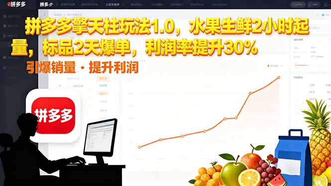拼多多 擎天柱玩法1.0，水果生鲜2小时起量，标品2天爆单，利润率提升30%-鼎铸网