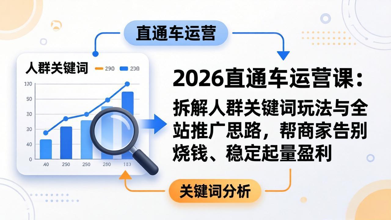 22ced72cef6270eeeff343f0bcdbf3f2.jpeg 2026直通车运营课:拆解人群关键词玩法与全站推广思路,帮商家告别烧钱、稳定起量盈利