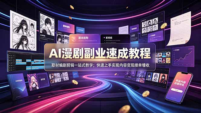 24ac58757eedeecfd528d07984f28b7d.jpeg AI漫剧副业速成教程,取材编剧剪辑一站式教学;快速上手实现内容变现接单增收