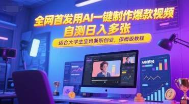24ac9b55332b93008fd778c121cccea0.jpeg 全网首发用AI一键制作爆款视频,自测日入多张,适合大学生宝妈兼职创业,保姆级教程