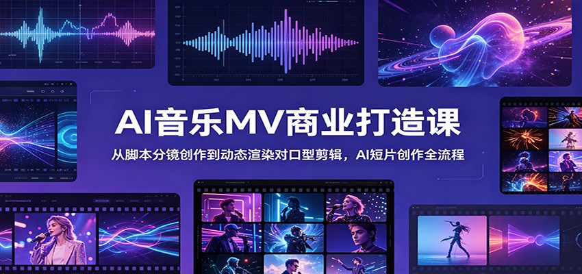 AI音乐MV商业打造课：从脚本分镜创作到动态渲染对口型剪辑，AI短片创作全流程-鼎铸网