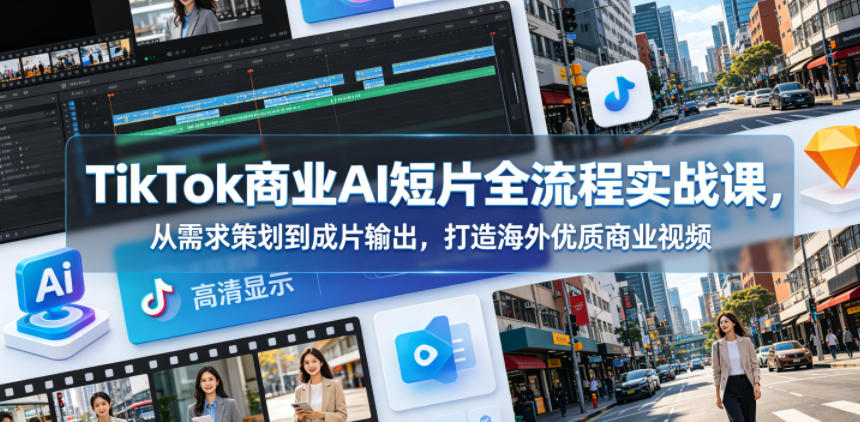 TikTok商业AI短片全流程实战课,从需求策划到成片输出,打造海外优质商业视频-鼎铸网