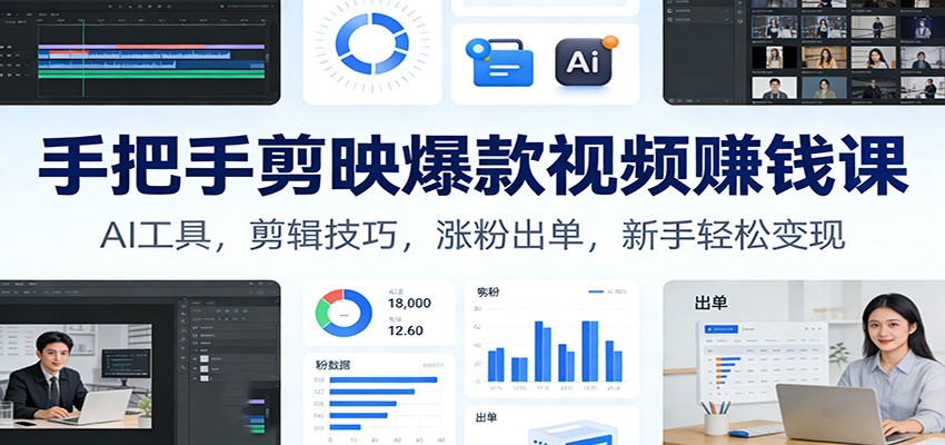 手把手剪映爆款视频赚钱课：AI工具，剪辑技巧，涨粉出单，新手轻松变现-鼎铸网