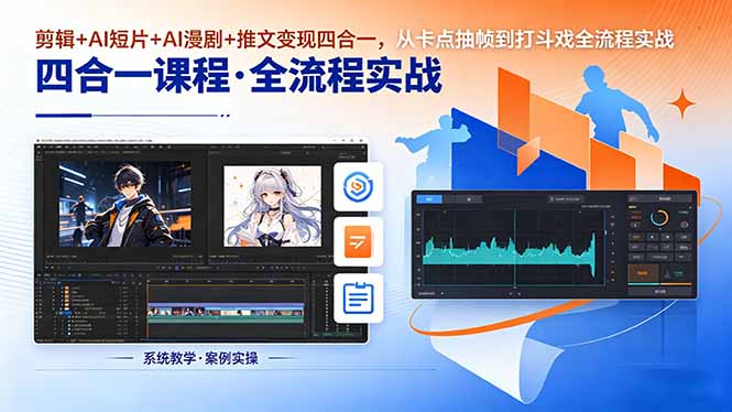 剪辑+AI短片+AI漫剧+推文变现四合一,从卡点抽帧到打斗戏全流程实战-鼎铸网