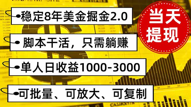 稳定8年美金掘金2.0脚本干活,只需躺赚。单人日收益1000-3000可批量、...-鼎铸网