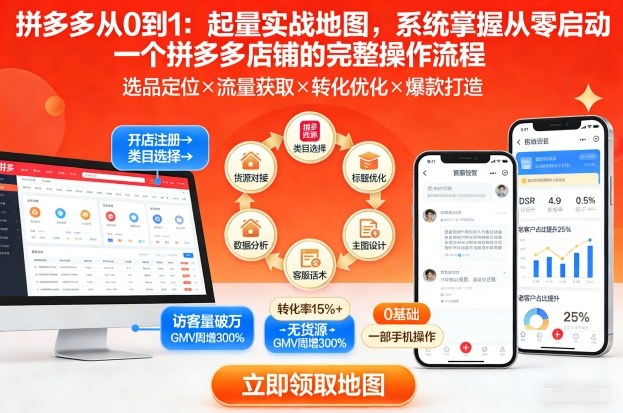 拼多多从0到1：起量实战地图，系统掌握从零启动一个拼多多店铺的完整操作流程-鼎铸网