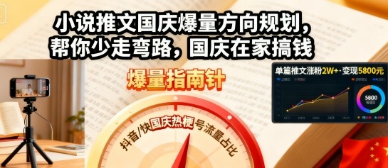 小说推文国庆爆量方向规划，帮你少走弯路，国庆在家搞钱-鼎铸网