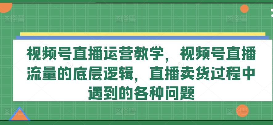 视频号直播运营教学，视频号直播流量的底层逻辑，直播卖货过程中遇到的各种问题-鼎铸网