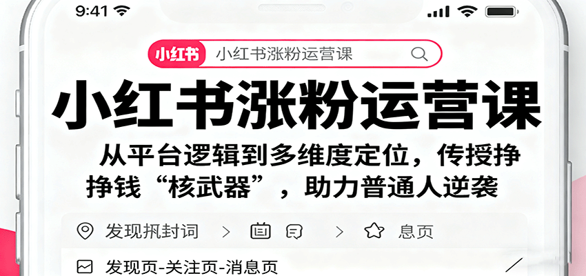小红书涨粉运营课：从平台逻辑到多维度定位，传授挣钱 “核武器”，助力普通人逆袭-鼎铸网