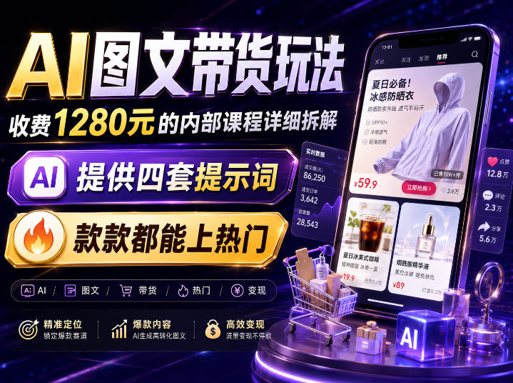 AI图文带货内部玩法,1280内部课程对外系统拆解,看完直接上手变现!-鼎铸网