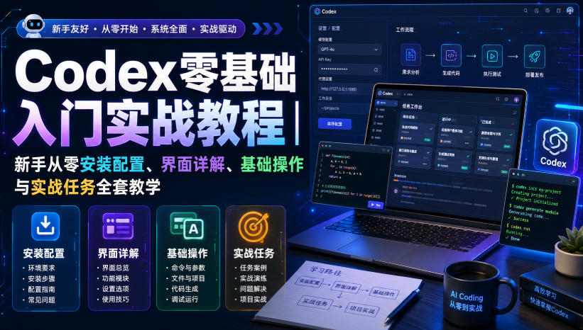 2759947bcd6b9343c14a677fda85ec62.jpeg Codex零基础入门实战教程|新手从零安装配置、界面详解、基础操作与实战任务全套教学